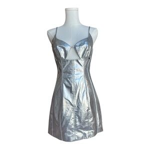 GNO1 Silver metallic mini dress with cutout top and zipper back size small